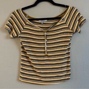 Papaya Girls/Women’s Stripped Crop Top Youth Large Short Sleeves Buttons